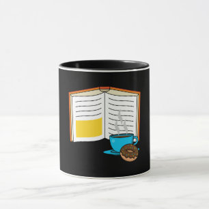 Caneca Cartoon de Livro, Café e Donut