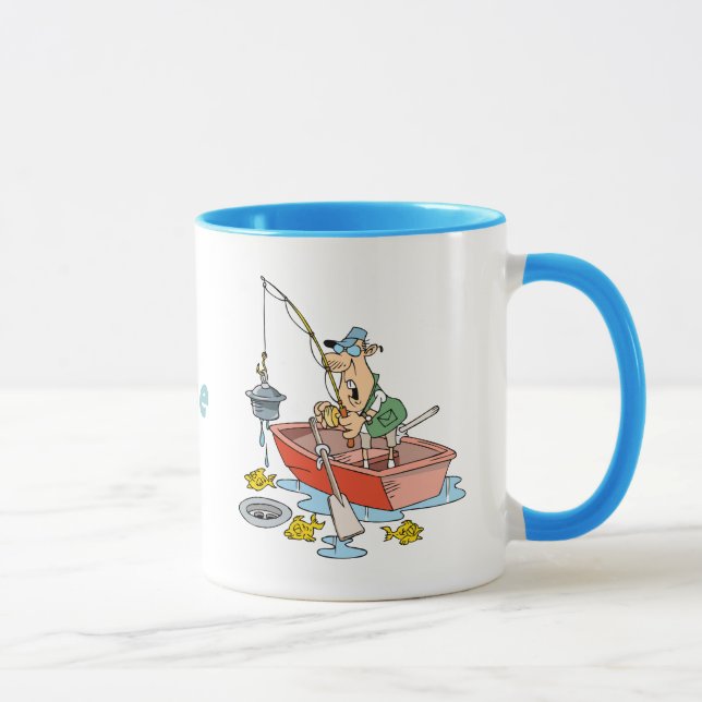Caneca Cartoon de Pesca Engraçado Personalizado (Direita)