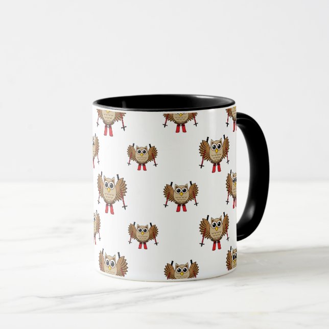 Caneca Cartoon de Skiing Coruja (Frente Esquerda)
