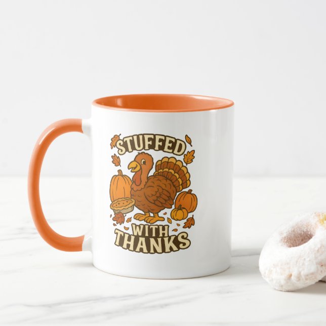 Caneca Cartoon Turquia Feliz Ação de Graças (Com Donut)