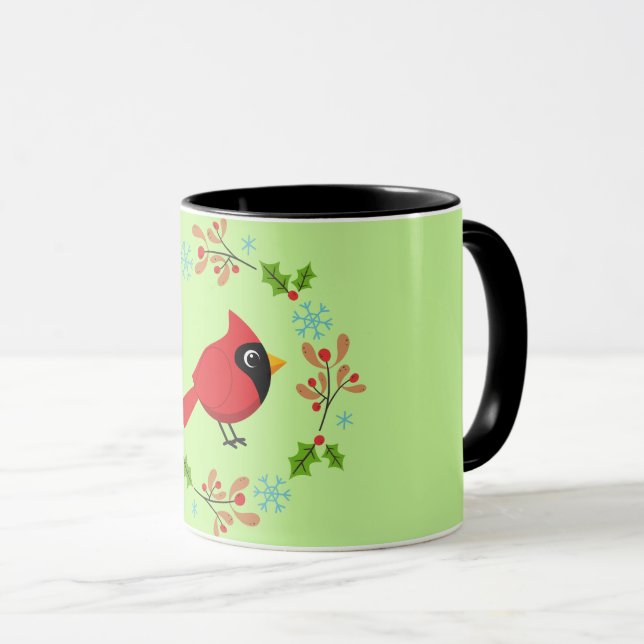 Caneca Cartoon Vermelho Bonito com Flores (Frente Esquerda)