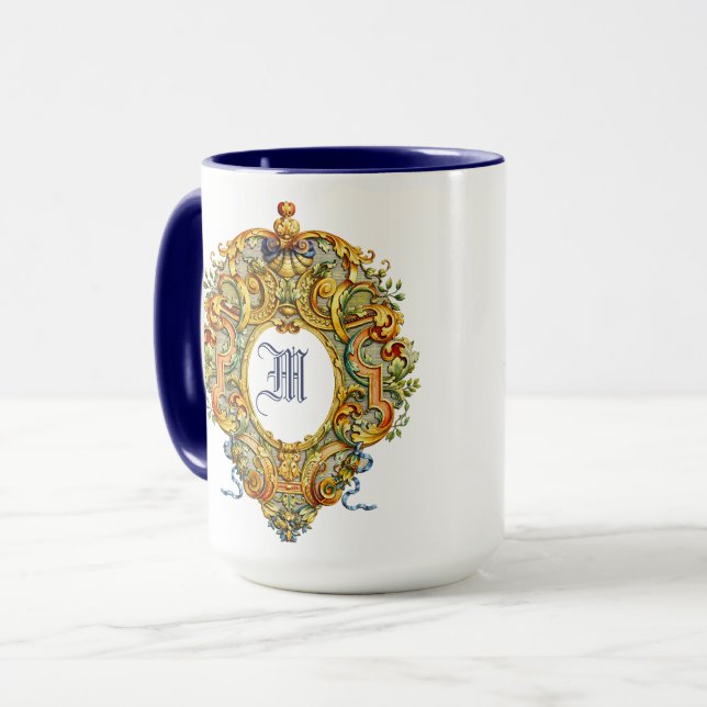 Caneca Cartouche Oval Barroco Rococó Retrô Monograma Sécu (Frente Esquerda)