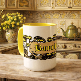 Caneca Cartucho Floral de Folhagem Art Nouveau Vintage