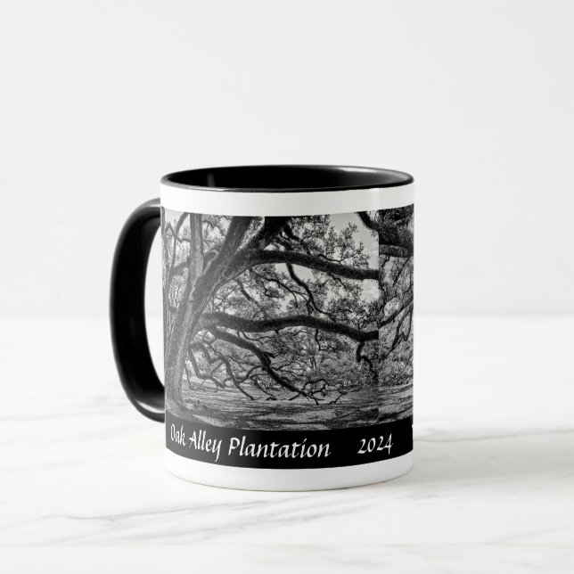 Caneca Carvalhos da Oak Alley Plantation em P/B (Frente Esquerda)