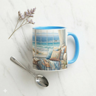 Caneca Casa Aconchegante com Banco de Janela à Beira-Mar