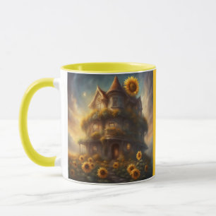 Caneca Casa Caprichosa de Girassóis em campo de Girassóis