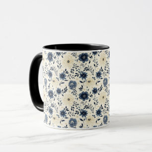 Caneca Casa de Campo Azul Floral Rústica