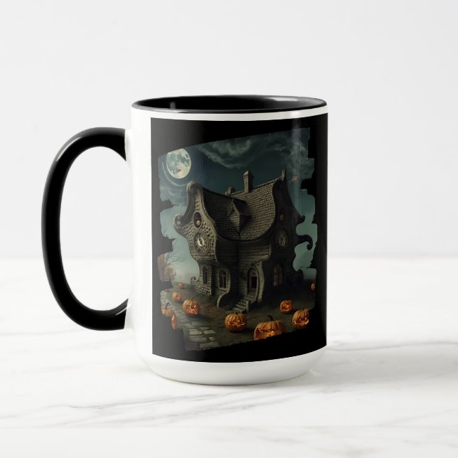 Caneca Casa de Halloween Assombrada com Pumpkins e Lua Ch (Esquerda)