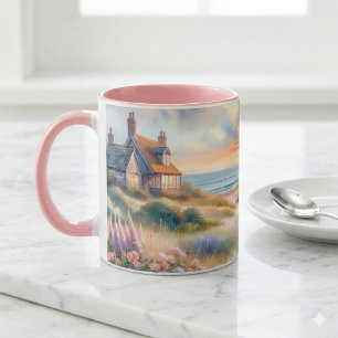 Caneca Casa de Praia Pôr do Sol Dunas Aquarela