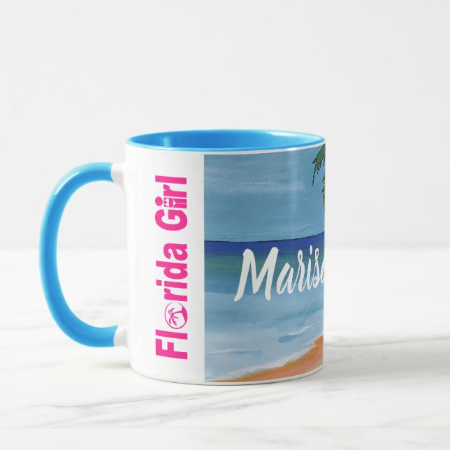 Caneca Casa em uma praia Mug com seu nome (Esquerda)