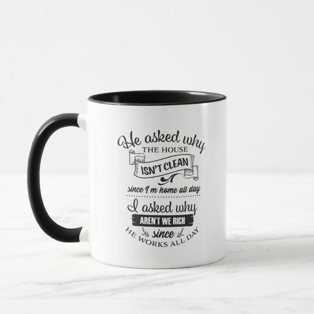 Caneca Casa engraçada limpa Arte com palavras da esposa  (Esquerda)