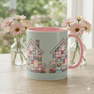 Caneca Casa Floral Cottagecore de Patchwork Falso