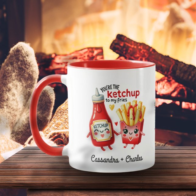 Caneca Casais bonitos e engraçados "Ketchup to My Fries"  (Cute & Funny Couples "Ketchup to My Fries" Custom Mug)