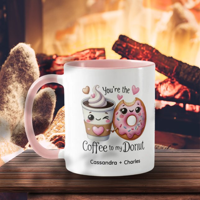 Caneca Casais bonitos personalizados "Café para minha Ros (Cute Couples Customized "Coffee to My Donut" Mug)
