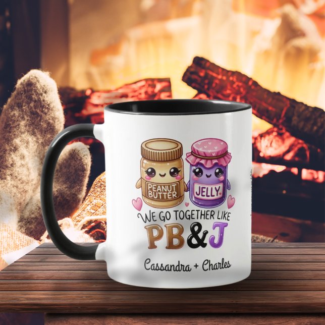 Caneca Casais Bonitos Presentes Personalizados "Juntos Co (Cute Couples Gift "Together Like PB & J" Custom Mug)