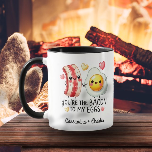 Caneca Casais personalizados e bonitos "Bacon to My Eggs" (Cute Customized Couples "Bacon to My Eggs" Mug)