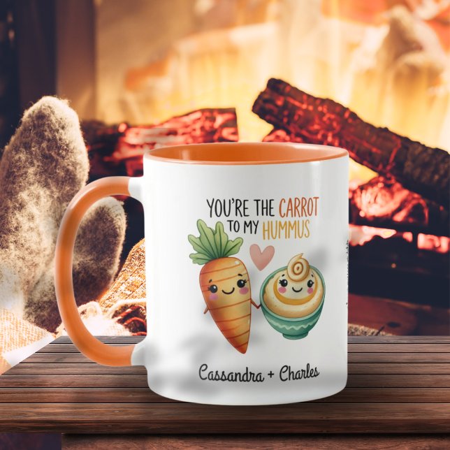 Caneca Casal Cinto Personalizado "Carrot to My Hummus" (Custom Cute Couple "Carrot to My Hummus" Mug)