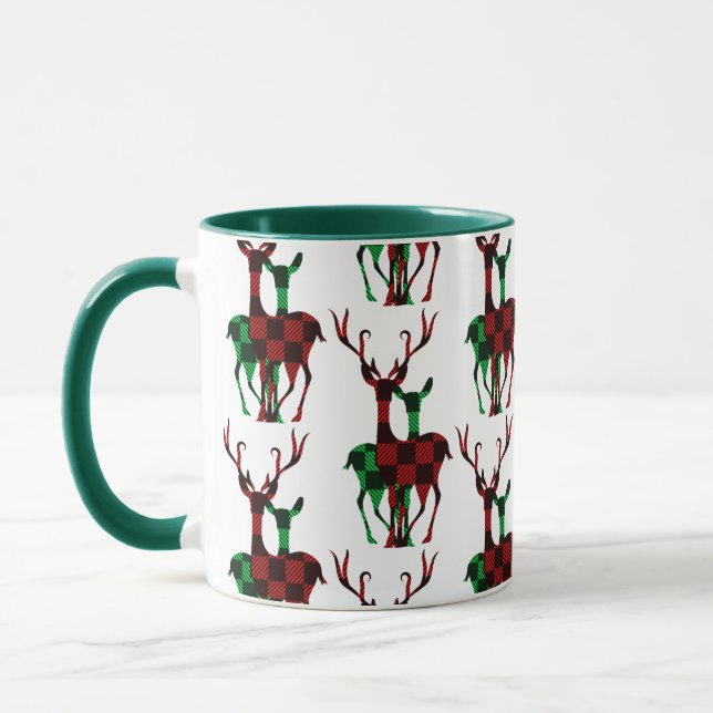 Caneca Casal da Xadrez de Buffalo Vermelho e Verde Elegan (Esquerda)