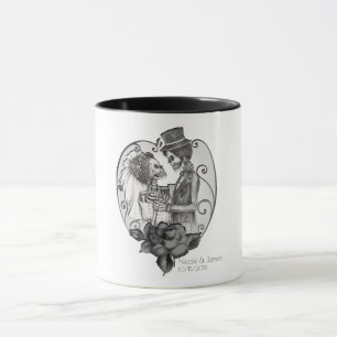 Caneca Casal de Amor Esqueleto Dança de Casamento Gótico