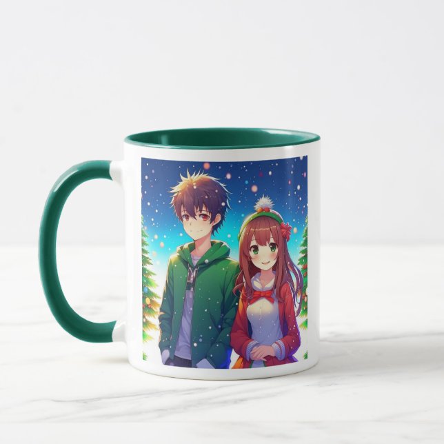 Caneca Casal de Anime Fofo de Natal (Esquerda)