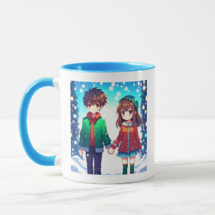 Caneca Casal de Anime Fofo Nosso Primeiro Natal