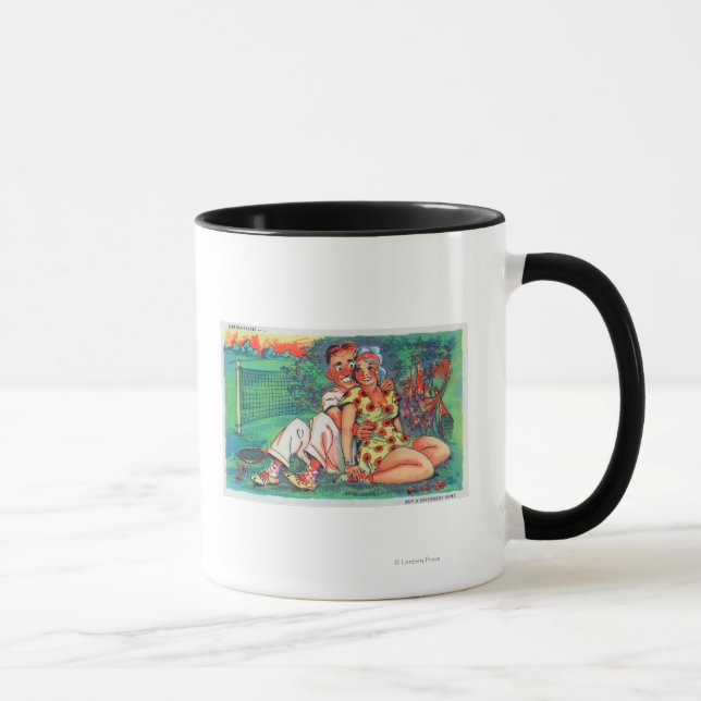 Caneca Casal de cartum com engrenagens Tênis (Direita)