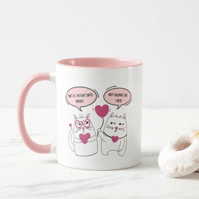 Caneca Casal de Gato Engraçado Dia de os namorados Sarcás (Com Donut)