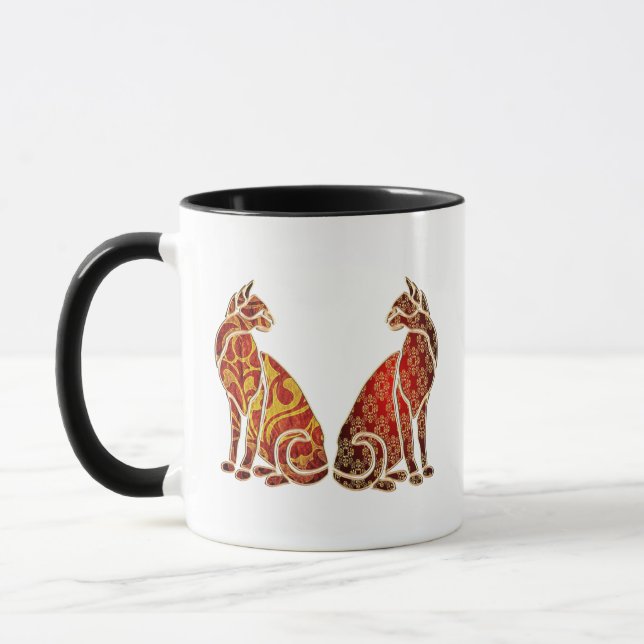 Caneca Casal de Gato Vermelho e Dourado (Esquerda)