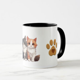Caneca Casal de Gatos Fofos com Impressão de Pata em Cora