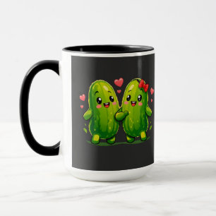 Caneca Casal de Pepino Fofo, Pepinos Kawaii Engraçados