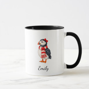 Caneca Casal de Puffins de Natal Sra Design Preto