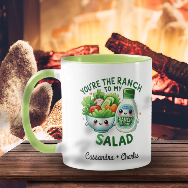 Caneca Casal divertido personalizado "Ranch to My Salad" (Fun Couple Customized "Ranch to My Salad" Mug)