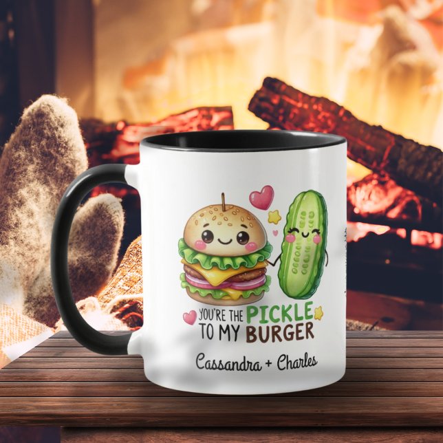 Caneca Casal Engraçado Presente Personalizado "Pickle to  (Funny Couple Gift "Pickle to My Burger" Custom Mug)