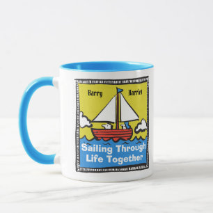 Caneca Casal Feliz Velejando Através Da Vida Juntos