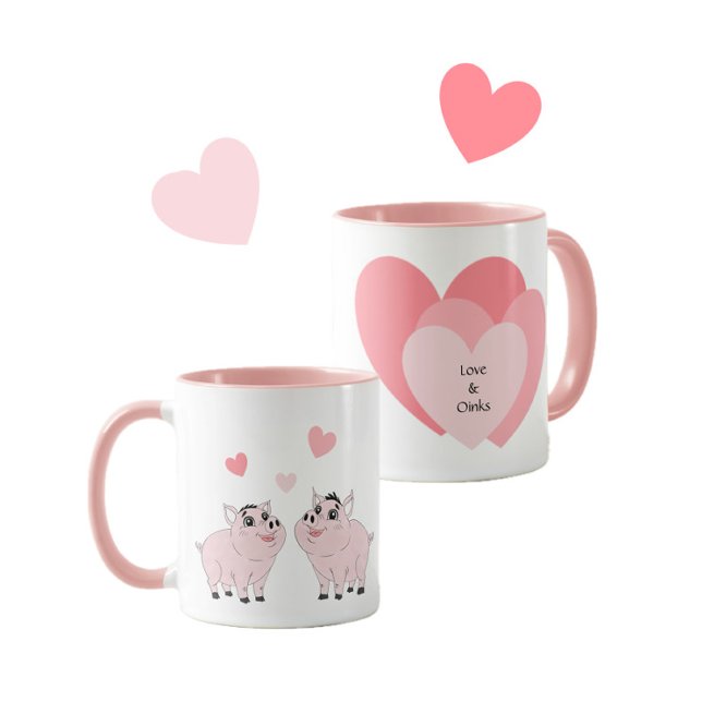 Caneca Casal fofo de porquinho rosa (Criador carregado)