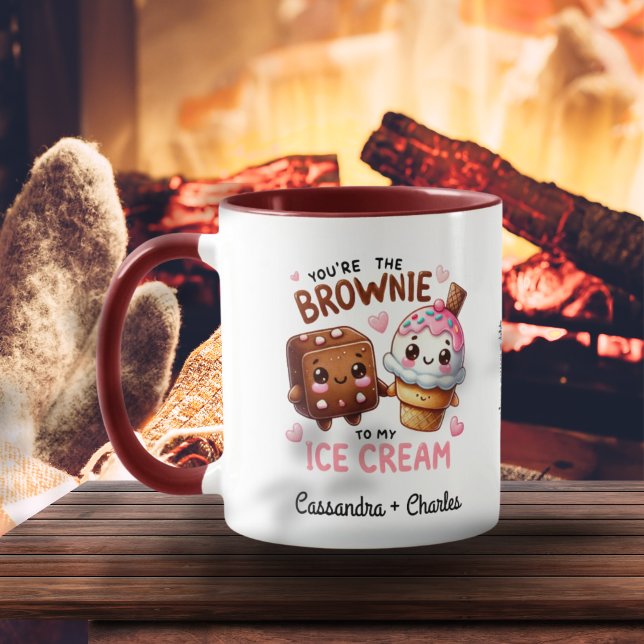 Caneca Casal Personalizado "Navegar até o meu Sorvete" (Cute & Fun "Brownie To My Ice Cream" Custom Couple Mug)