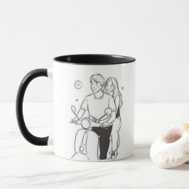 Caneca Casal Romântico em Scooter – Amor Minimalista Fofo