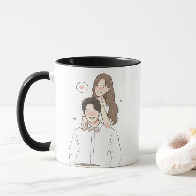 Caneca Casal Romântico Mug Cute Love Presente para Ele e  (Com Donut)