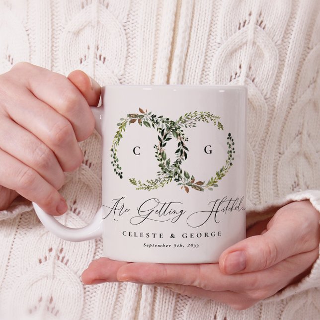Caneca Casamento de monograma floral com aquarela russa (Criador carregado)