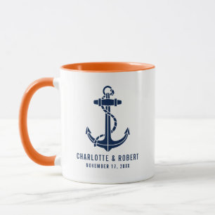 Caneca Casamento na Praia com Âncora de Barco Moderna