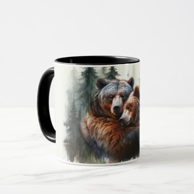 Caneca Casamento Rústico de Urso de Aquarela na Selva (Frente Esquerda)