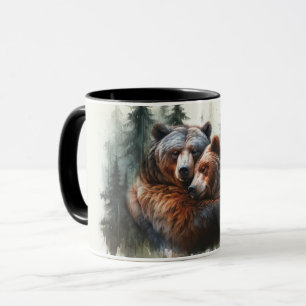Caneca Casamento Rústico de Urso em Aquarela na Selva