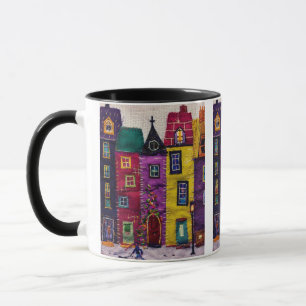 Caneca Casas Coloridas de Patchwork Arte Têxtil