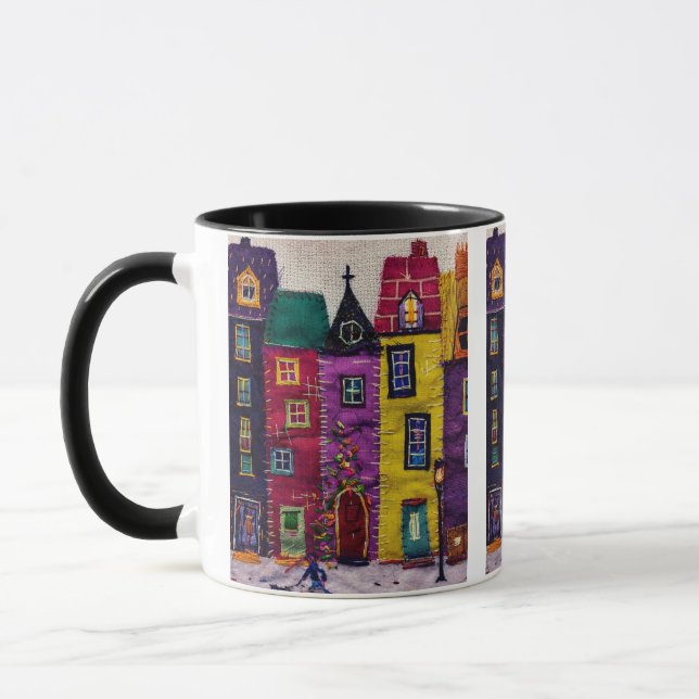 Caneca Casas Coloridas de Patchwork Arte Têxtil (Esquerda)