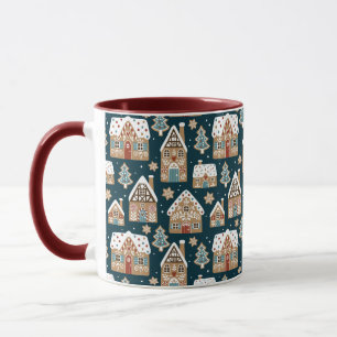 Caneca Casas e Biscoitos de Gengibre Lindos Azul Natal