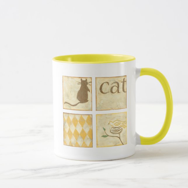 Caneca Castanho Gato e Pássaro Amarelo por Chariklia Zarr (Direita)