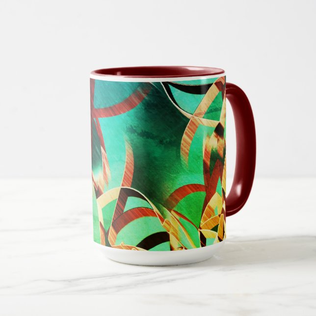 Caneca Castanho passa por verde enferrujado e aquamarina (Frente Esquerda)