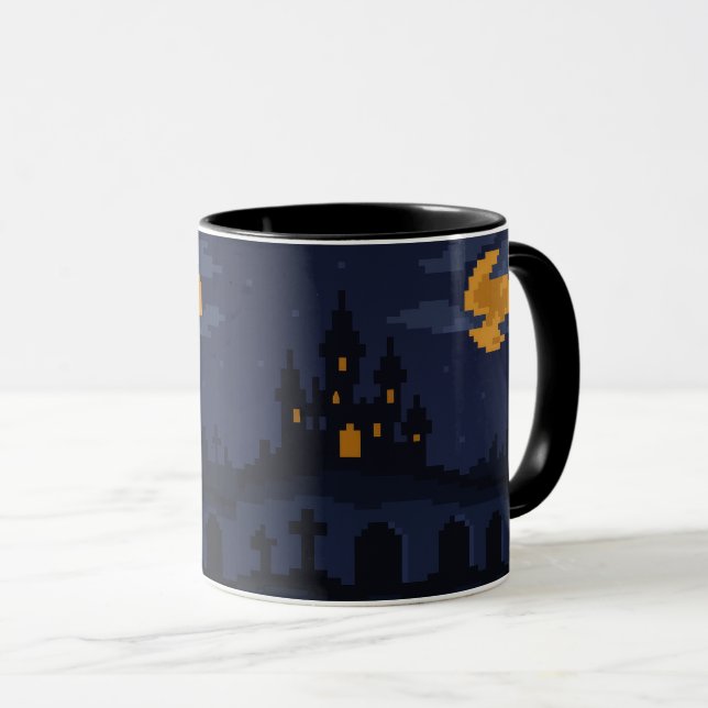 Caneca Castelo Assombrado Retro de 8 bits (Frente Esquerda)