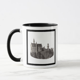 Caneca Castelo Neuschwanstein de Arte Histórica Negra e B