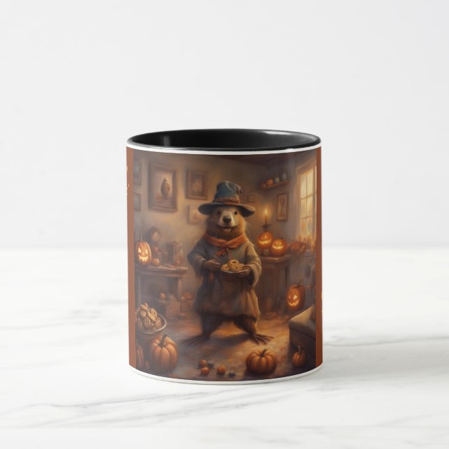 Caneca Castor da História em Quadrinhos Faz Truques ou Tr (Centro)